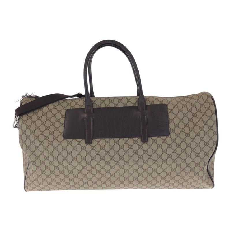 Gucci Brown Silver Hardware GG Supreme Canvas Leather Boston Bag — view 2