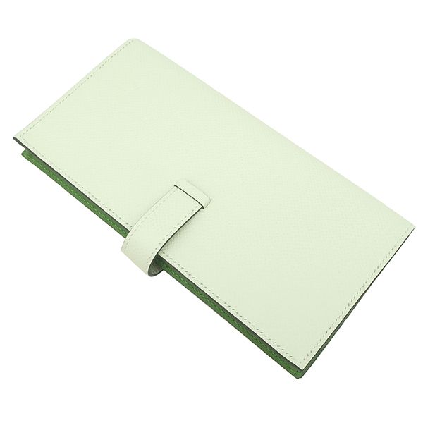 Hermes Long Wallet Bearn Soufflet Verso Veau Epsom Vert Fizz Yucca Silver