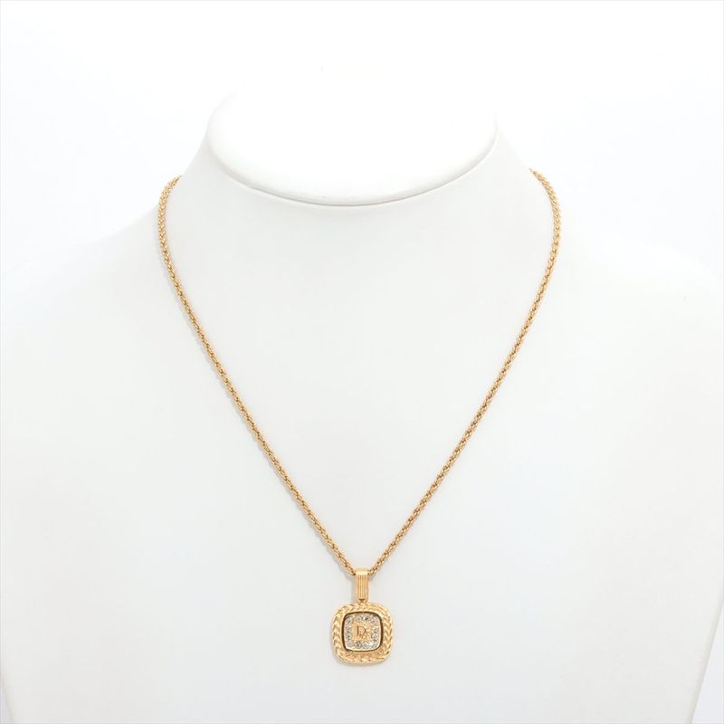 Christian Dior Logo Necklace GP With Rhinestones — view 6