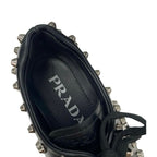 Prada Monolith Loafers Leather Shoes Black Silver Studded Lace Up — view 7