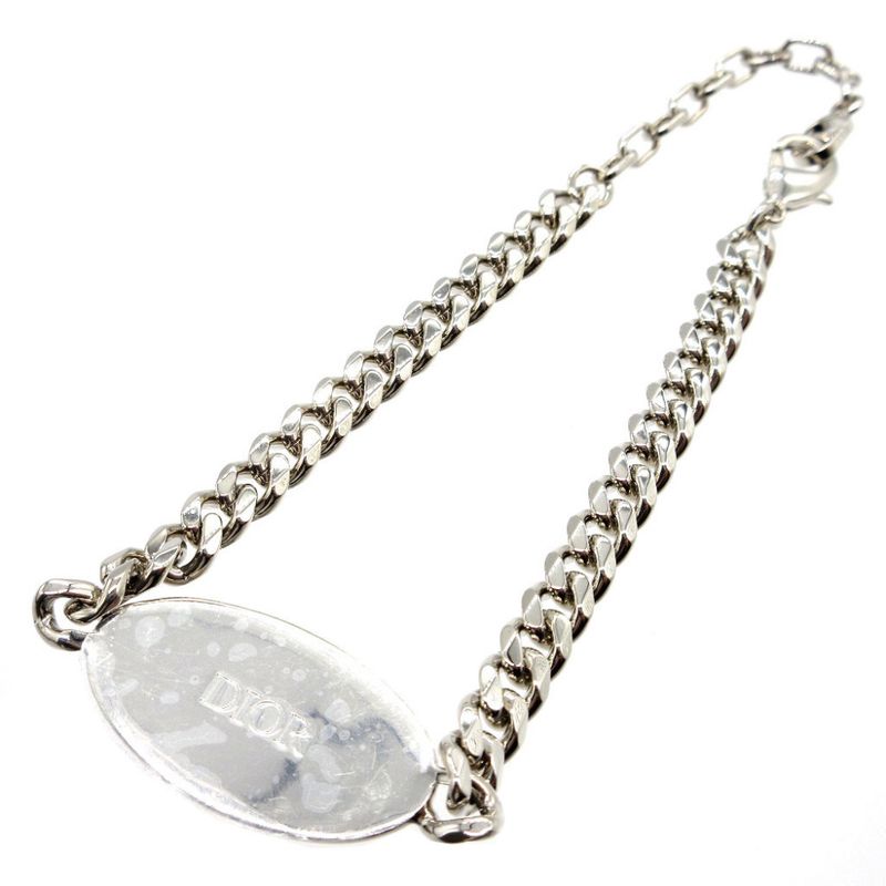 Christian Dior Plate Shape Atelier Logo Metal Silver Chain Bracelet 0102 — view 4