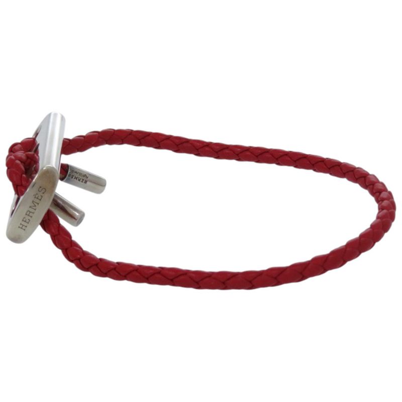 Hermes Leather 925 Silver Red Bracelet 0093 — view 6