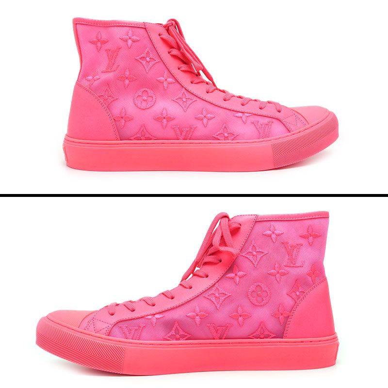 Louis Vuitton Tattoo Line High Cut Sneakers 8 Neon Pink Mesh — view 2