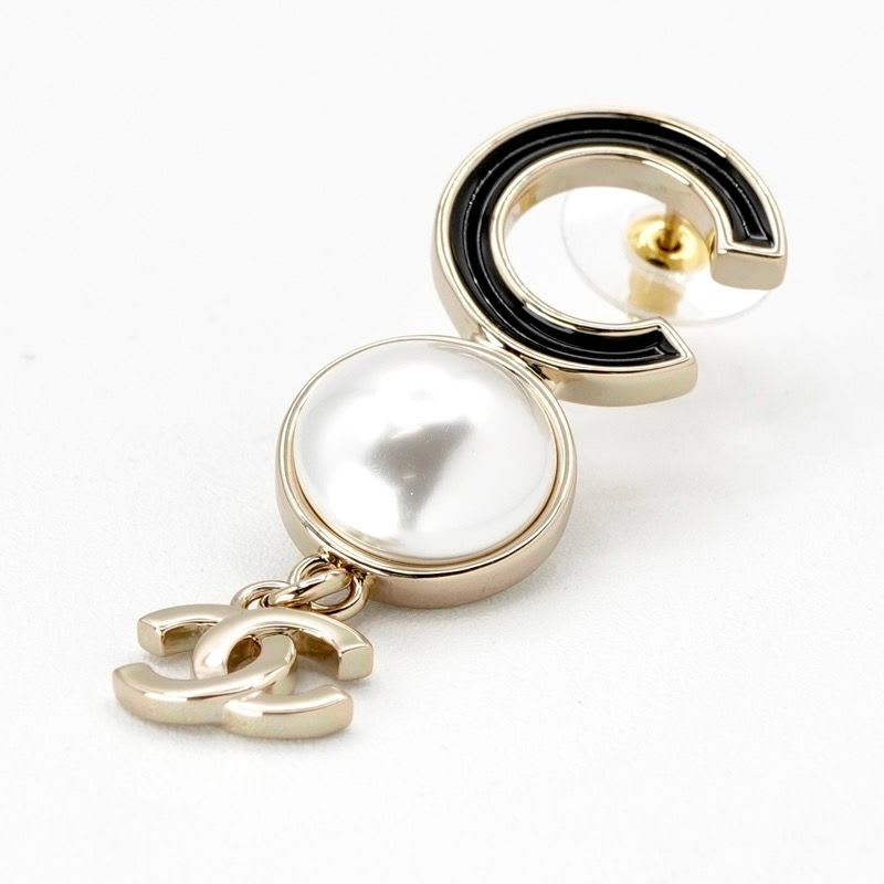 Chanel Earrings Gold Black Coco Mark Logo Pearl — view 6