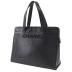 Chanel Logo Caviar Leather Black Handbag — view 2