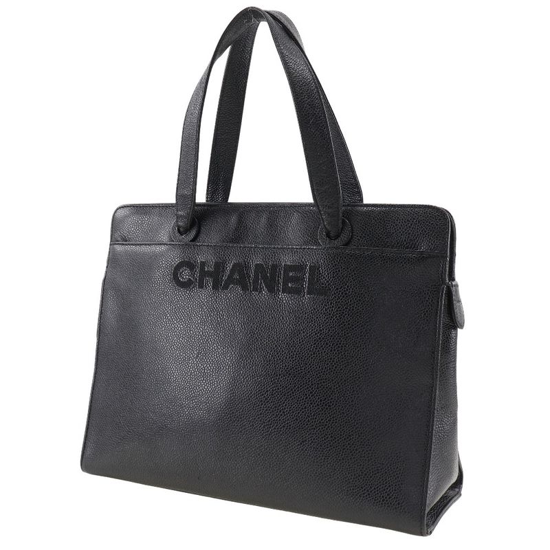 Chanel Logo Caviar Leather Black Handbag — view 2