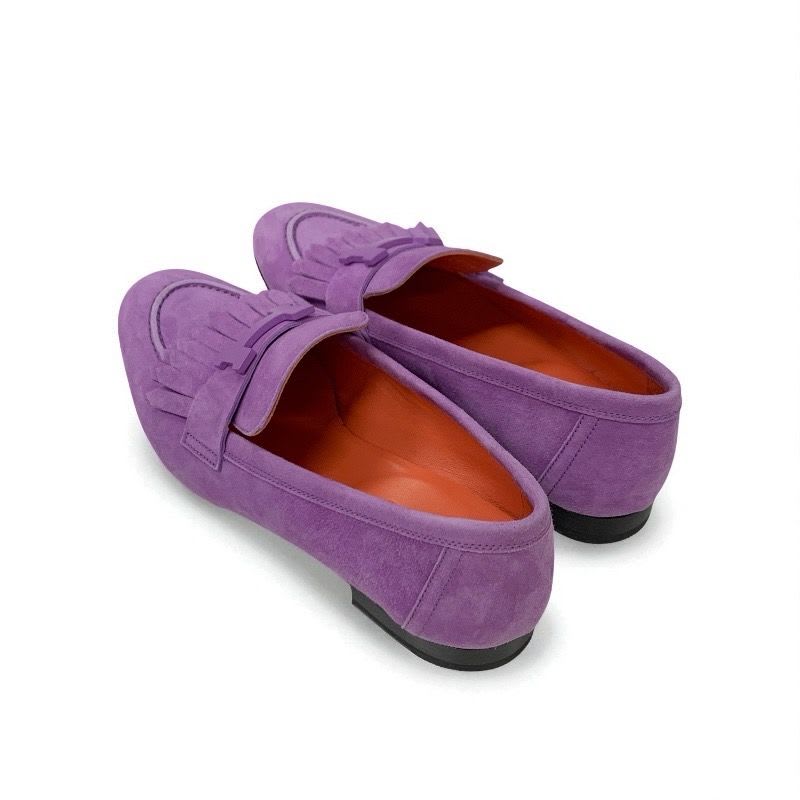 Hermes Royale Loafer Leather Shoes Suede Purple Moccasin Flat Hhardware — view 4