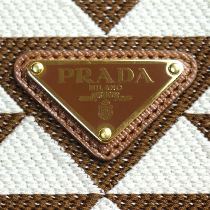 Prada Symbol Embroidered Fabric Mini 2 way Shoulder Bag Brown White Mbmb IC — view 5