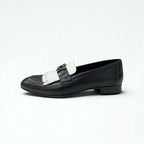 Hermes Royale Loafers Leather Shoes Black White Hhardware Fringe — view 3