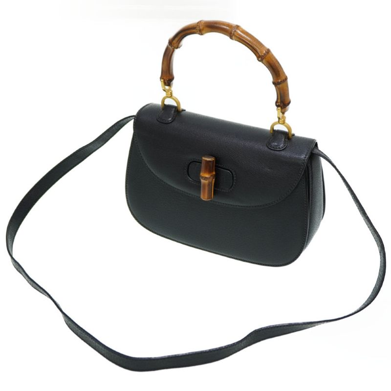 Gucci Bamboo Shoulder Hand Bag Leather Black With Strap 0056 — view 2
