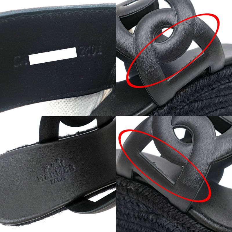 Hermes Espadrille Itea Sandals Rope Wedge Heel Black 38 Shoes — view 8