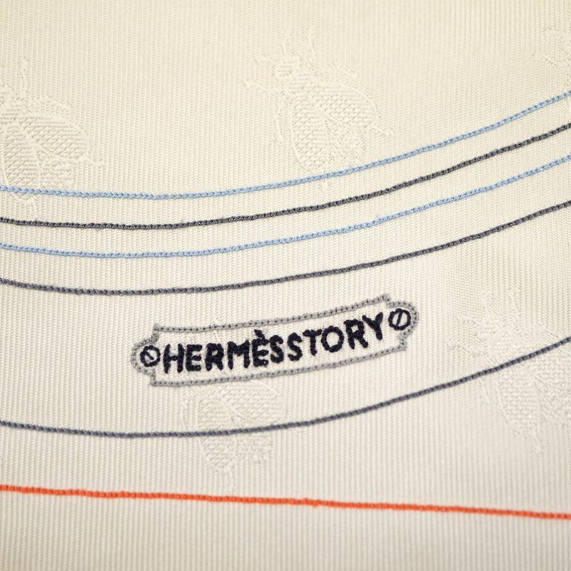 Hermes Story Triangle Scarf Embroidered Beaded Carre Silk Ivory 0109 — view 3
