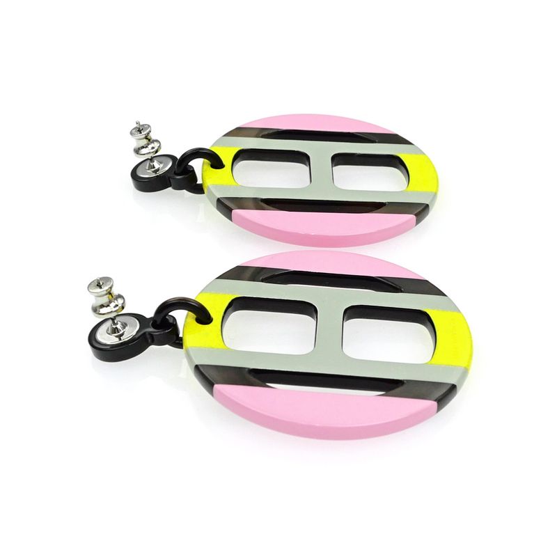 Hermes Earrings H Equipe Buffalo Horn Pair Multicolor Pink Gray Yellow — view 4