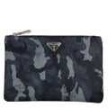 Prada Camouflage Nylon Pouch Makeup Black Triangle Plate Logo Sophistication