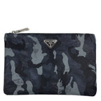 Prada Camouflage Nylon Pouch Makeup Black Triangle Plate Logo Sophistication