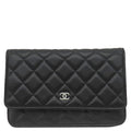 Chanel Chain Wallet Quilted Timeless Classic Caviar Leather Black Silver CC