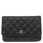 Chanel Chain Wallet Quilted Timeless Classic Caviar Leather Black Silver CC