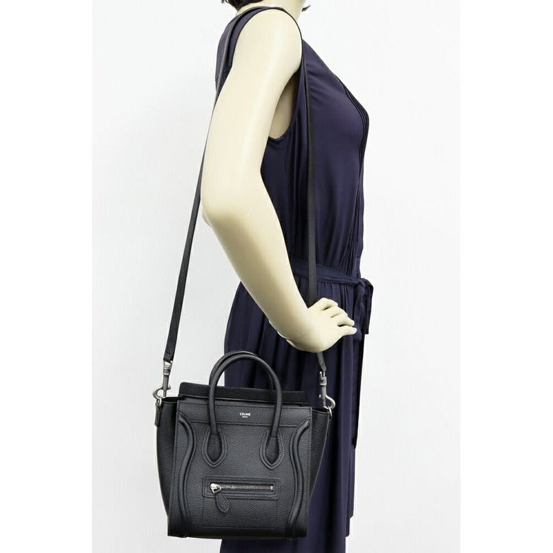 Celine Hand Tote Shoulder Bag Luggage Nano Shopper Drummed Calfskin Black 2-Way — view 3
