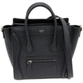 Celine Hand Tote Shoulder Bag Luggage Nano Shopper Drummed Calfskin Black 2-Way