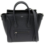Celine Hand Tote Shoulder Bag Luggage Nano Shopper Drummed Calfskin Black 2-Way