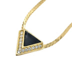 Dior Triangle Rhinestone Enamel Color Stone Clear Gold Black Necklace