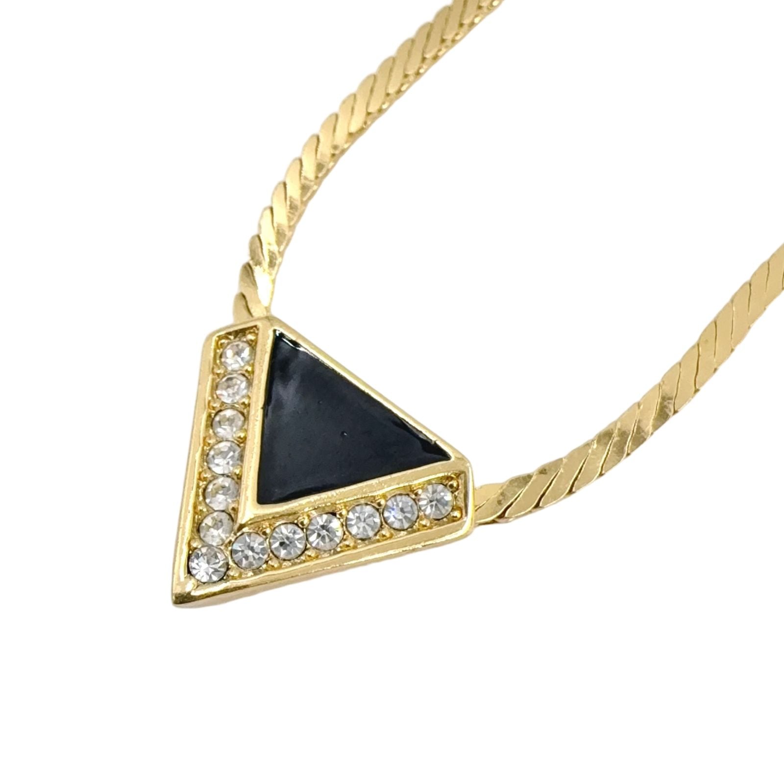 Dior Triangle Rhinestone Enamel Color Stone Clear Gold Black Necklace
