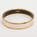Hermes Emile GM Bangle Logo Horse Cart GP Enamel Gold Cream Austria
