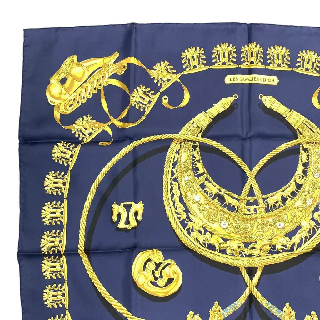 Hermes Carre 90 les Cavaliers D'Or Golden Knight Scarf Silk Navy — view 2