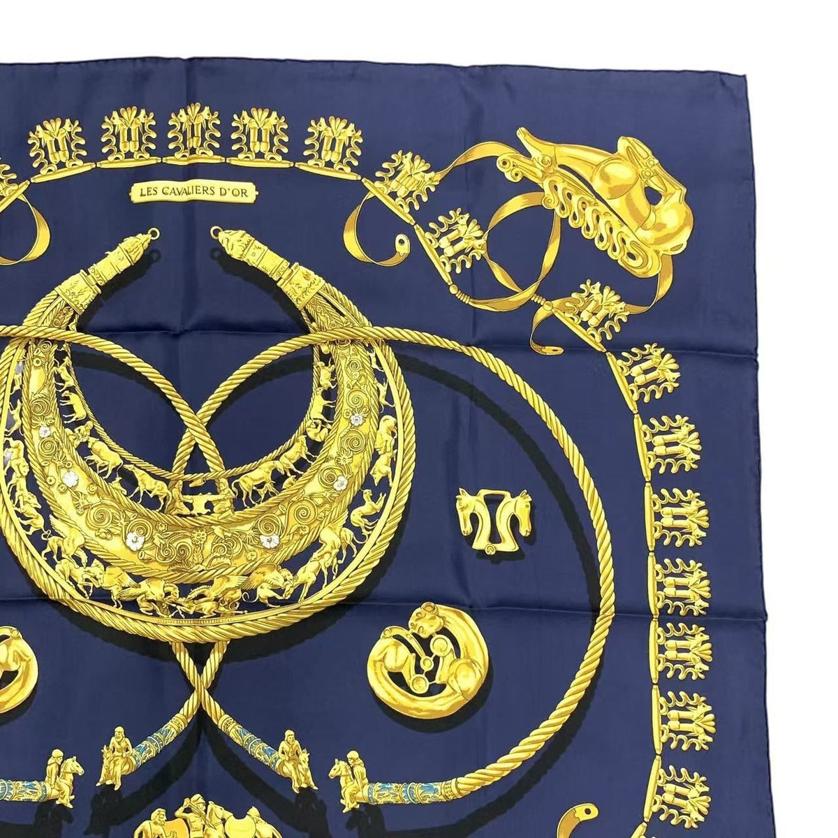 Hermes Carre 90 les Cavaliers D'Or Golden Knight Scarf Silk Navy — view 3