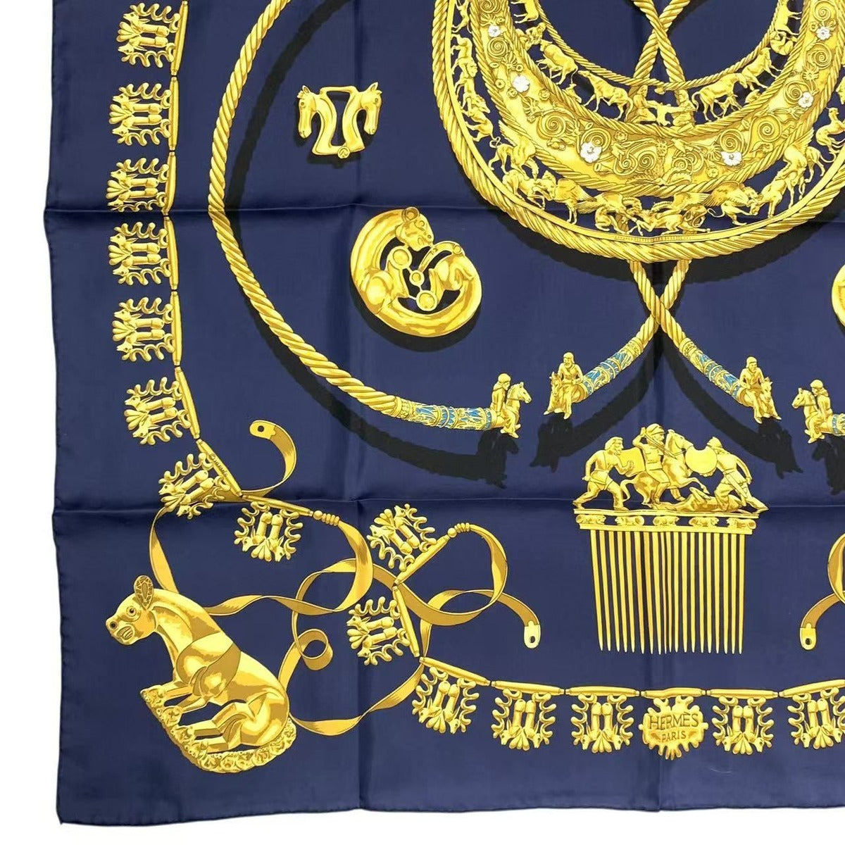 Hermes Carre 90 les Cavaliers D'Or Golden Knight Scarf Silk Navy — view 5