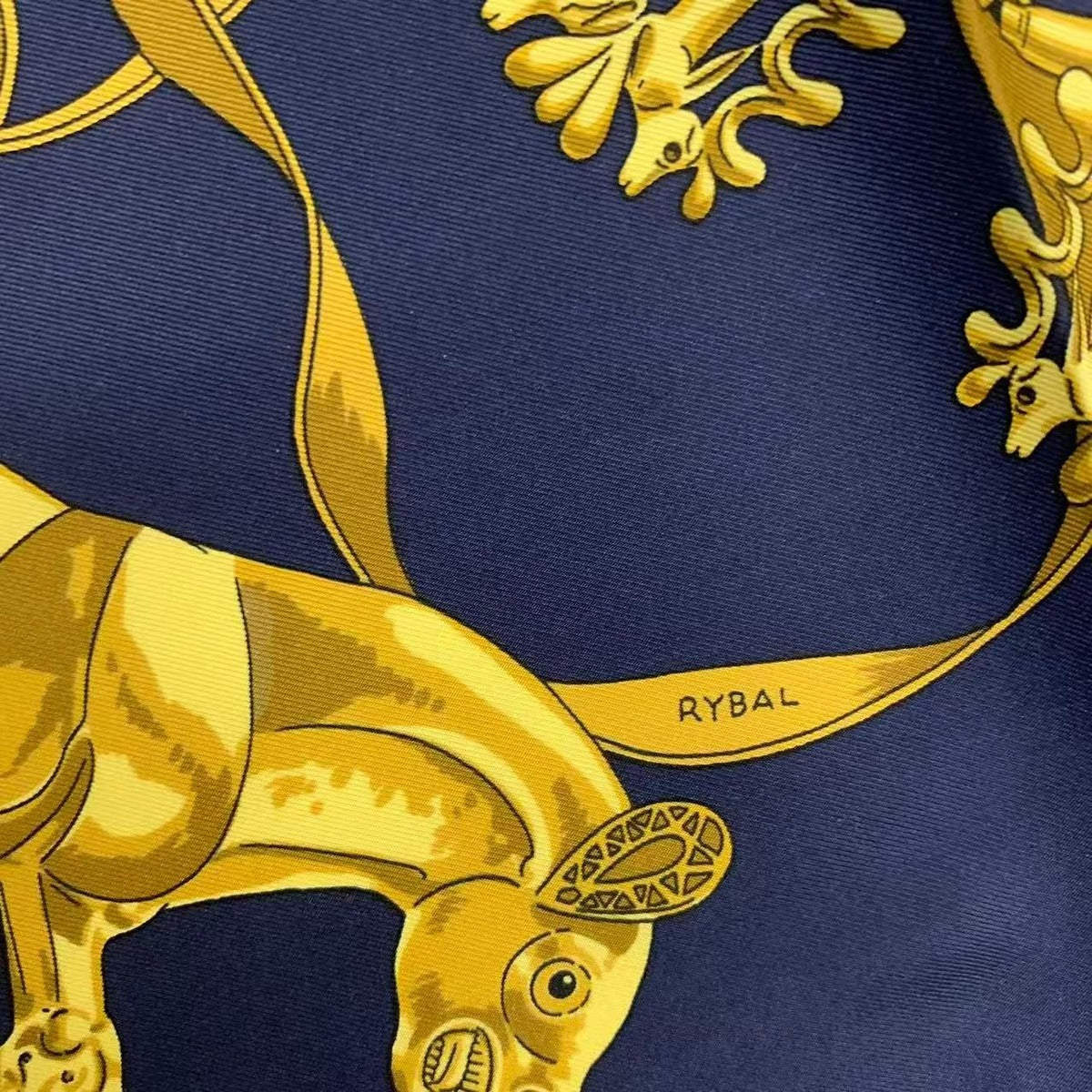 Hermes Carre 90 les Cavaliers D'Or Golden Knight Scarf Silk Navy — view 7