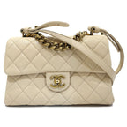 Chanel Quilted Chain Shoulder Bag Leather Beige Gdhardware Vintage