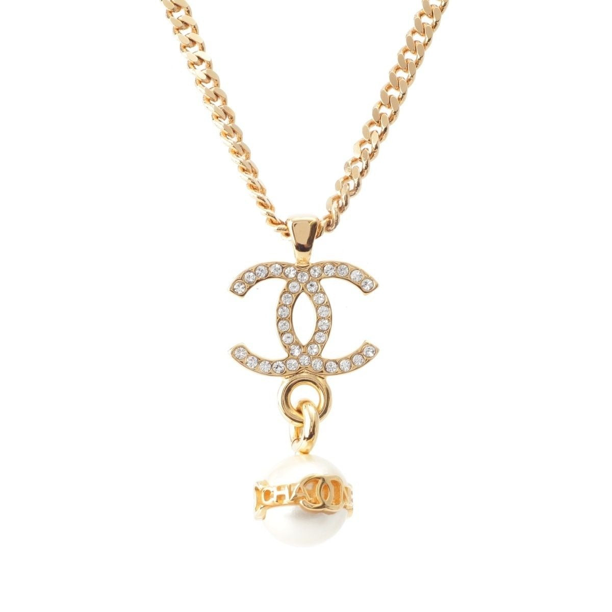 Chanel CC Logo Pearl Necklace Gold