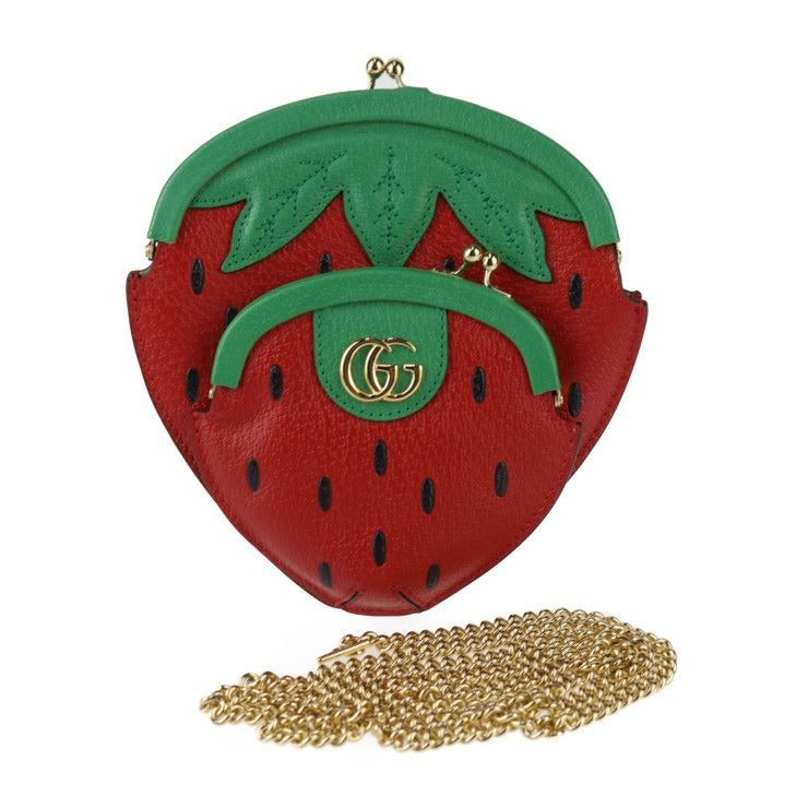 Gucci Strawberry Shape Pochette Shoulder Bag Leather Red Green