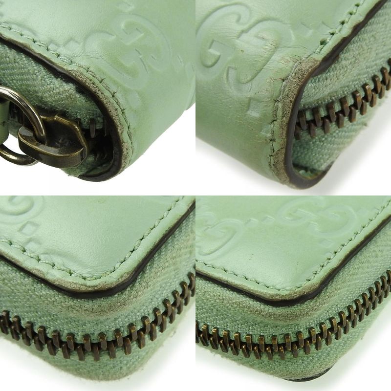 Gucci Long Wallet Round Zipper Sima Leather Mint Green Color Linea Cat — view 5