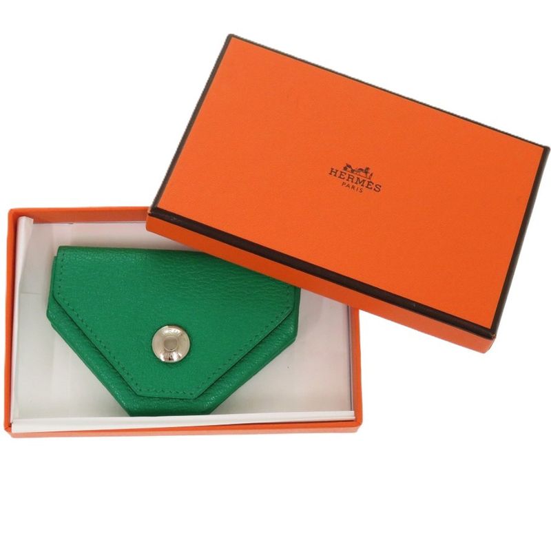 Hermes le Van Cattle Chevre Mint Stamped Z 1921 Green Coin Case — view 3