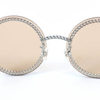 Chanel CC Logo Round Sunglasses with Chain Silver Clear Brown Case Necklace — view 8