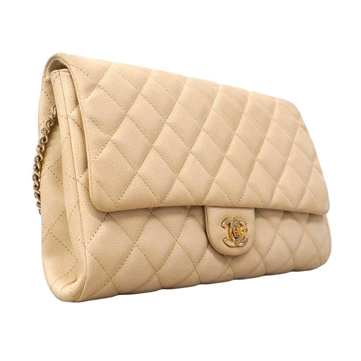Chanel Shoulder Bag Quilted Caviar Leather Ivory Champagne Gold — view 2