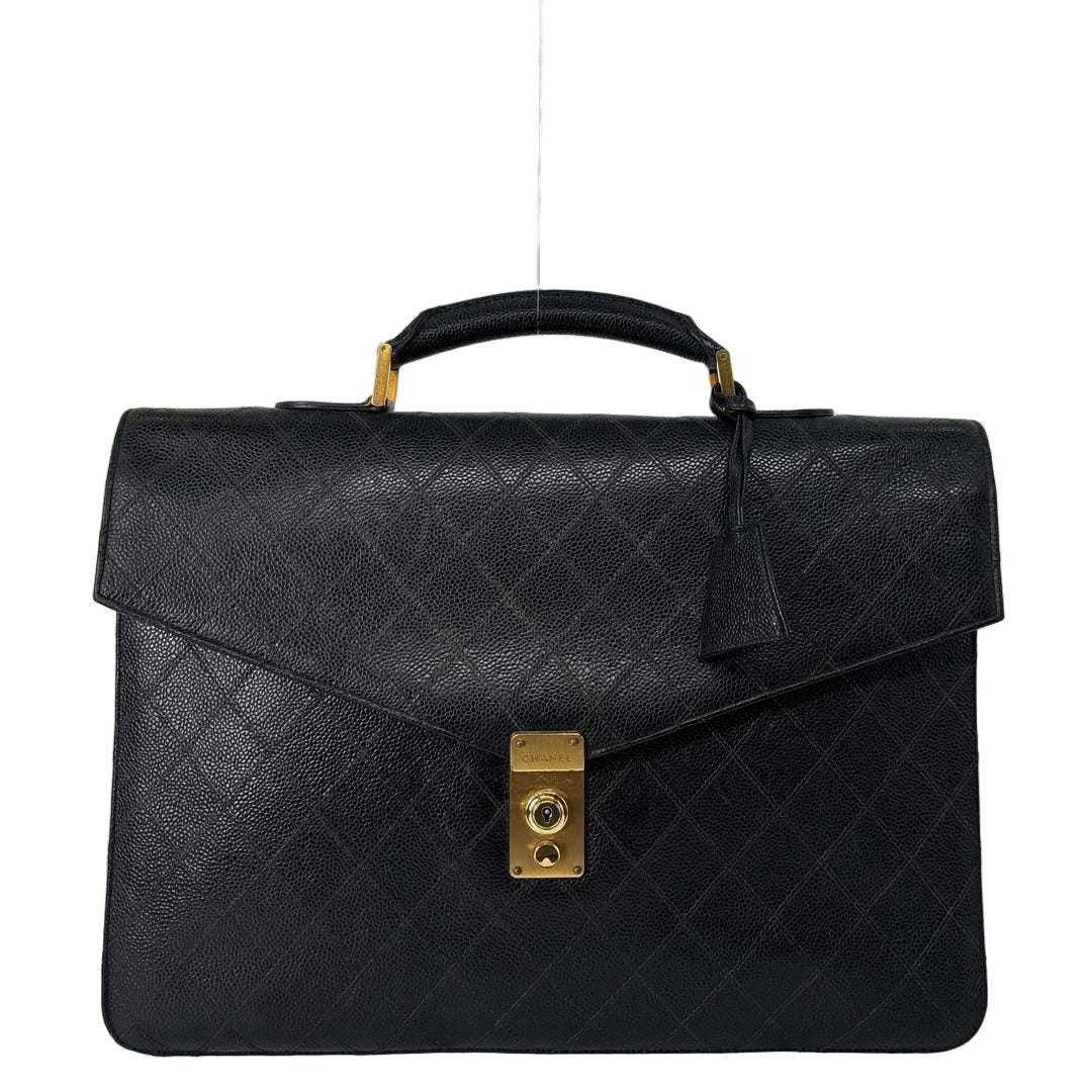 Chanel Bicolor Caviar Leather Business Briefcase Black