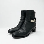 Hermes Frenchie Boots Short Shoes Leather Black Silver Kelly Hardware
