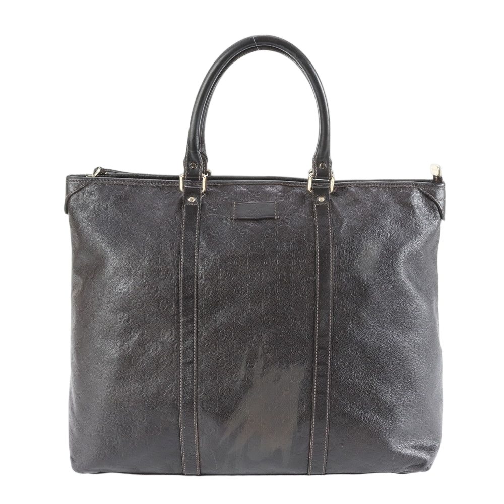 Gucci Guccissima Leather Boston Bag Tote Carry Brown