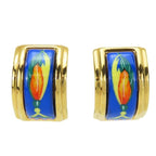 Hermes Earrings Emile Feather Pattern Metal Cloisonne Blue Multicolor Plated — view 2