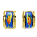 Hermes Earrings Emile Feather Pattern Metal Cloisonne Blue Multicolor Plated