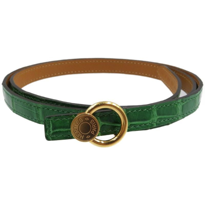 Hermes Serie Engraved Polosus Gold Hardware Green Brown Belt 0131 — view 2