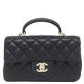 Chanel 2-Way Bag Quilted 20 Top Handle Lambskin Black Gold Handbag