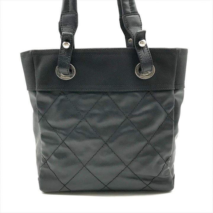 Chanel CC Logo Paris Biarritz PM Hand Bag Black Jacket — view 2