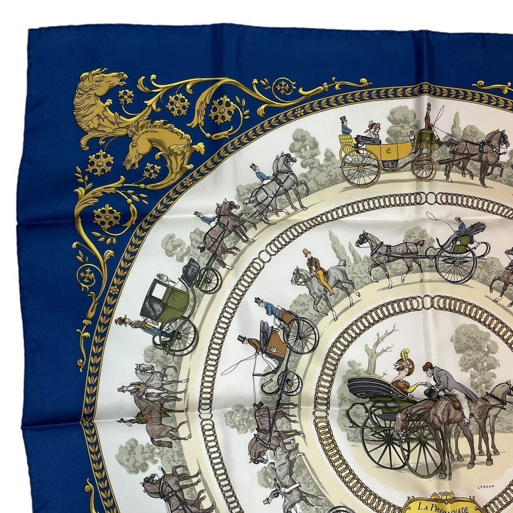 Hermes Scarf Silk Carre 90 la Promenade de Longchamps Walk to Long Chien Navy — view 3