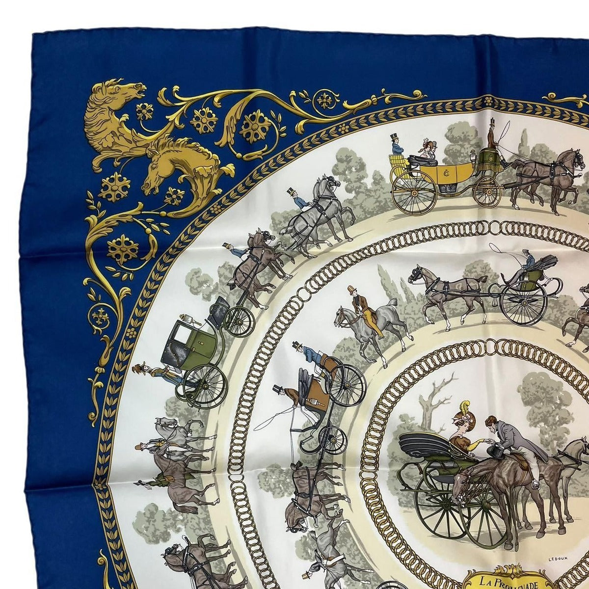 Hermes Scarf Silk Carre 90 la Promenade de Longchamps Walk to Long Chien Navy — view 3