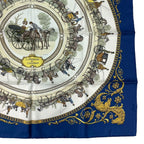 Hermes Scarf Silk Carre 90 la Promenade de Longchamps Walk to Long Chien Navy — view 5