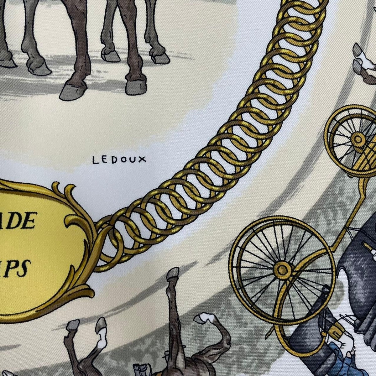 Hermes Scarf Silk Carre 90 la Promenade de Longchamps Walk to Long Chien Navy — view 7